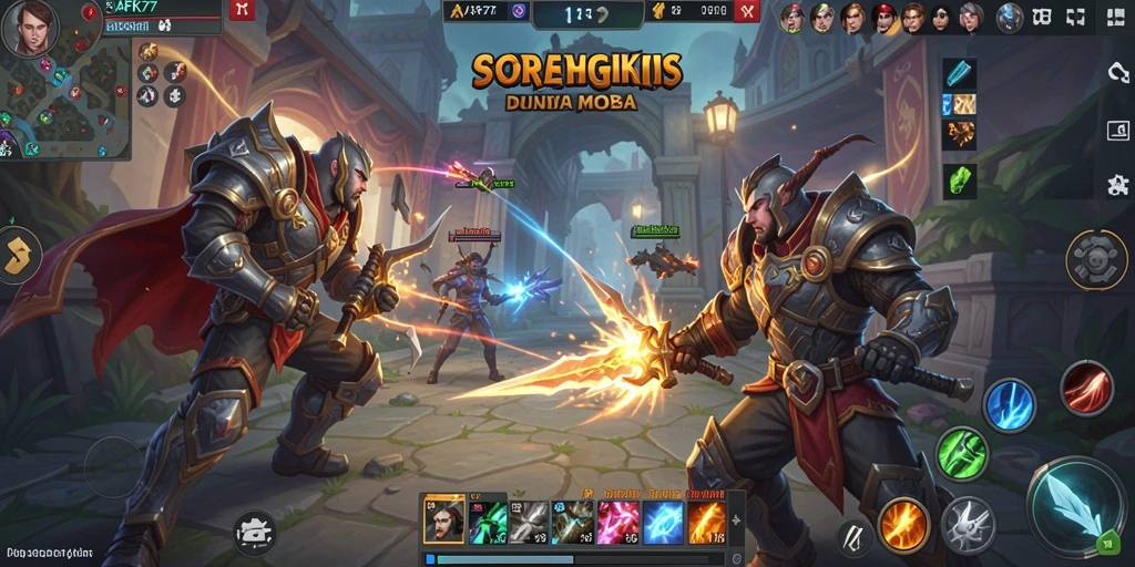 Tampilan gameplay seru AFK77 dengan aksi MOBA yang intens.