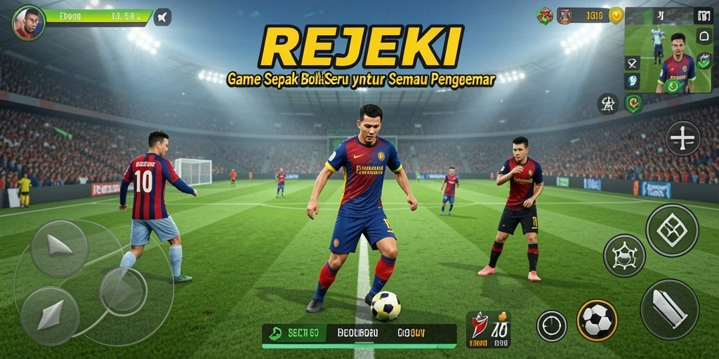 Tampilan gameplay seru dalam permainan sepak bola REJEKI.